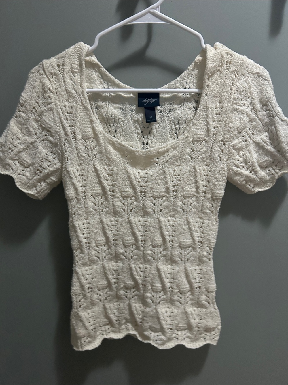 Daytrip Cream Open-Knit Scoop Neck Short Sleeve Top